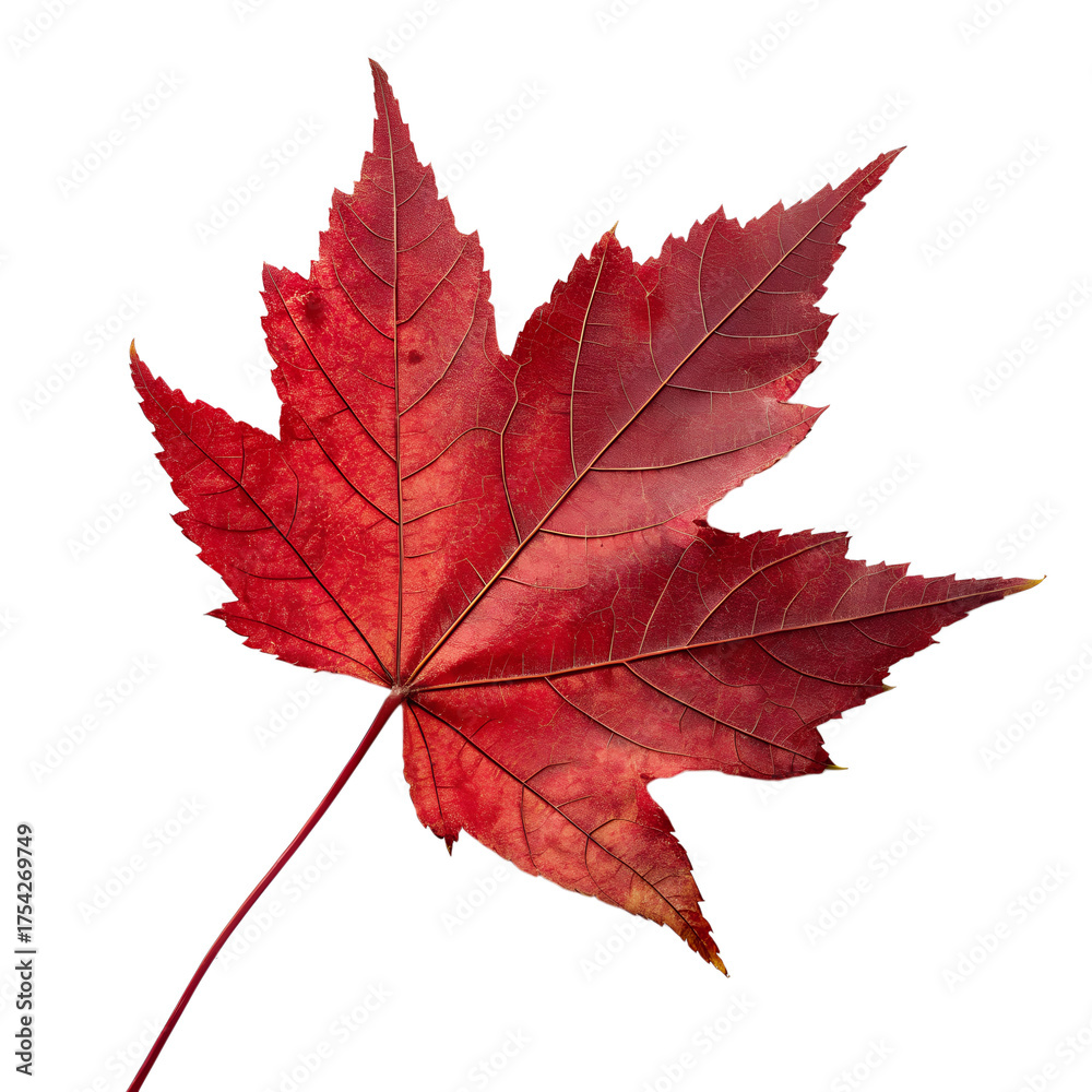 Fototapeta premium A single red maple leaf isolated on transparent background