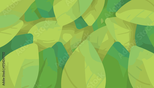 Soft-focus green leaf texture for natural backgrounds, a vibrant and organic pattern featuring overlapping leaves in various shades of green, creating a lush and serene visual for environmental or