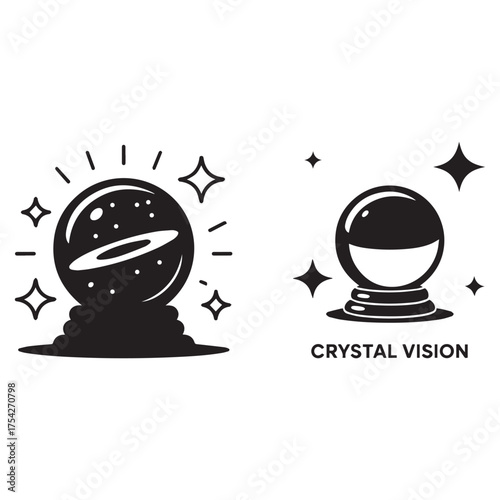 Black and White Crystal Ball Illustrations with Stars