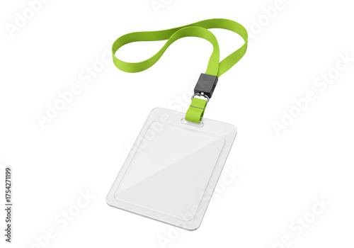 Isolated ID card holder with lanyard, badge identification, clear plastic protection