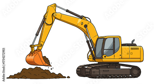 Excavator Digging Soil Heavy Machinery Illustration