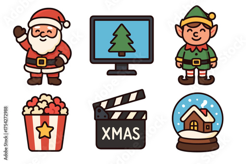 Festive Christmas symbols for holiday decorations and celebrations. Set of 6 vector illustration