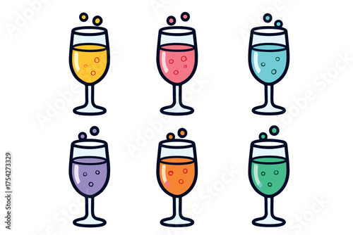Colorful drinks for summer gatherings and celebration events. Set of 6 vector illustration