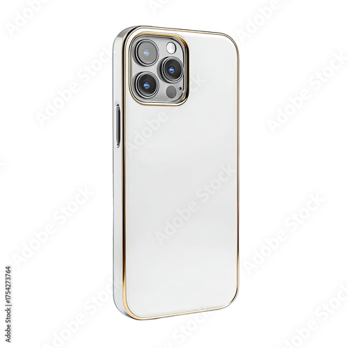 White phone case, gold trim