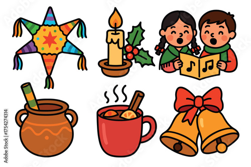 Colorful celebration elements for festive gatherings and holiday joy. Set of 6 vector illustration
