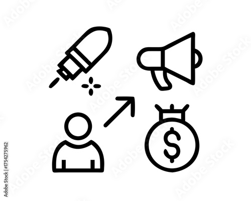 Icon depicting marketing strategy, advertising, and sales