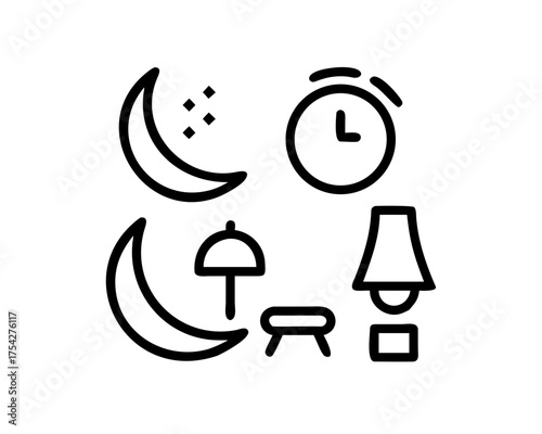 Icon set featuring night and time elements