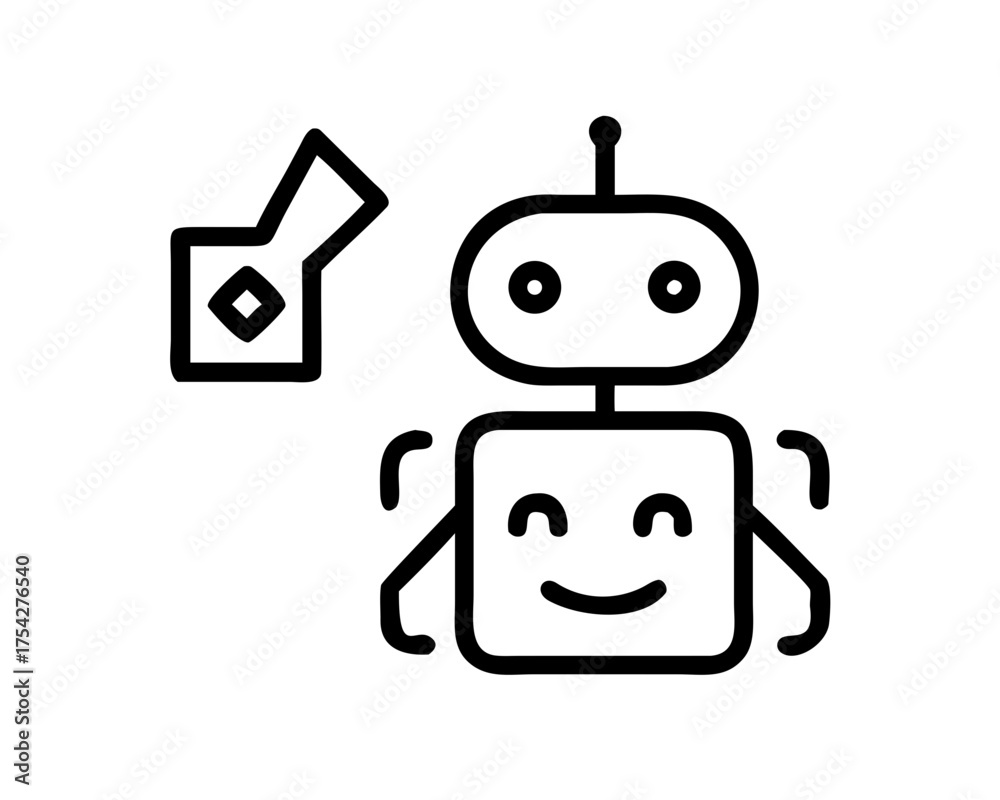 Obraz premium Robot icon with checkmark, representing automation