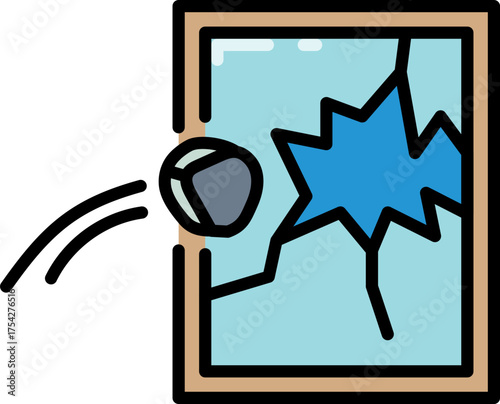 Throwing stone to window line icon