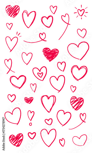 シンプル可愛い手書きハート大量セット ピンク