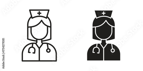 Nurse icon set in flat and line style vectors
