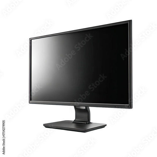 Black monitor, flat screen,  angled view