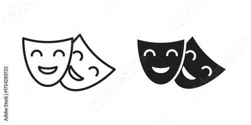 Theater masks icon set in flat and line style vectors