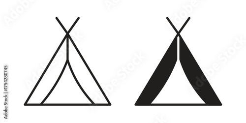 Tent icon set in flat and line style vectors