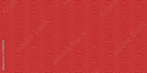 Chinese seamless pattern, japanese background, oriental red texture. Asian New Year ornament. Traditional motif, wave red style. Decoration repeat bg. Vector illustration