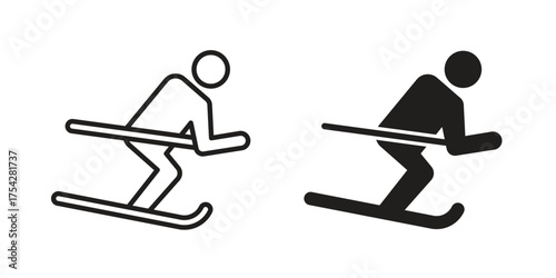 Skiing icon set in flat and line style vectors