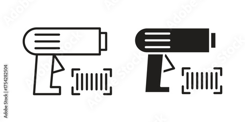 Scanner gun icon set in flat and line style vectors