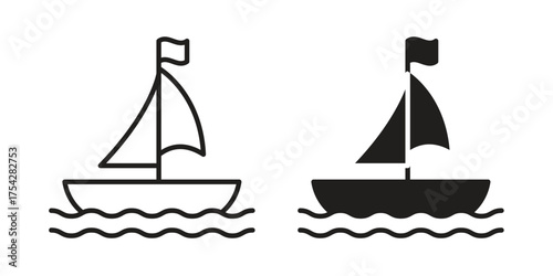 Sailboat icon set in flat and line style vectors