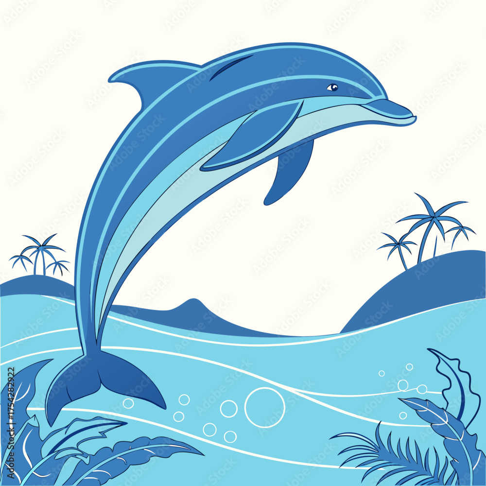 Obraz premium Vector art of dolphin jumping in the sea