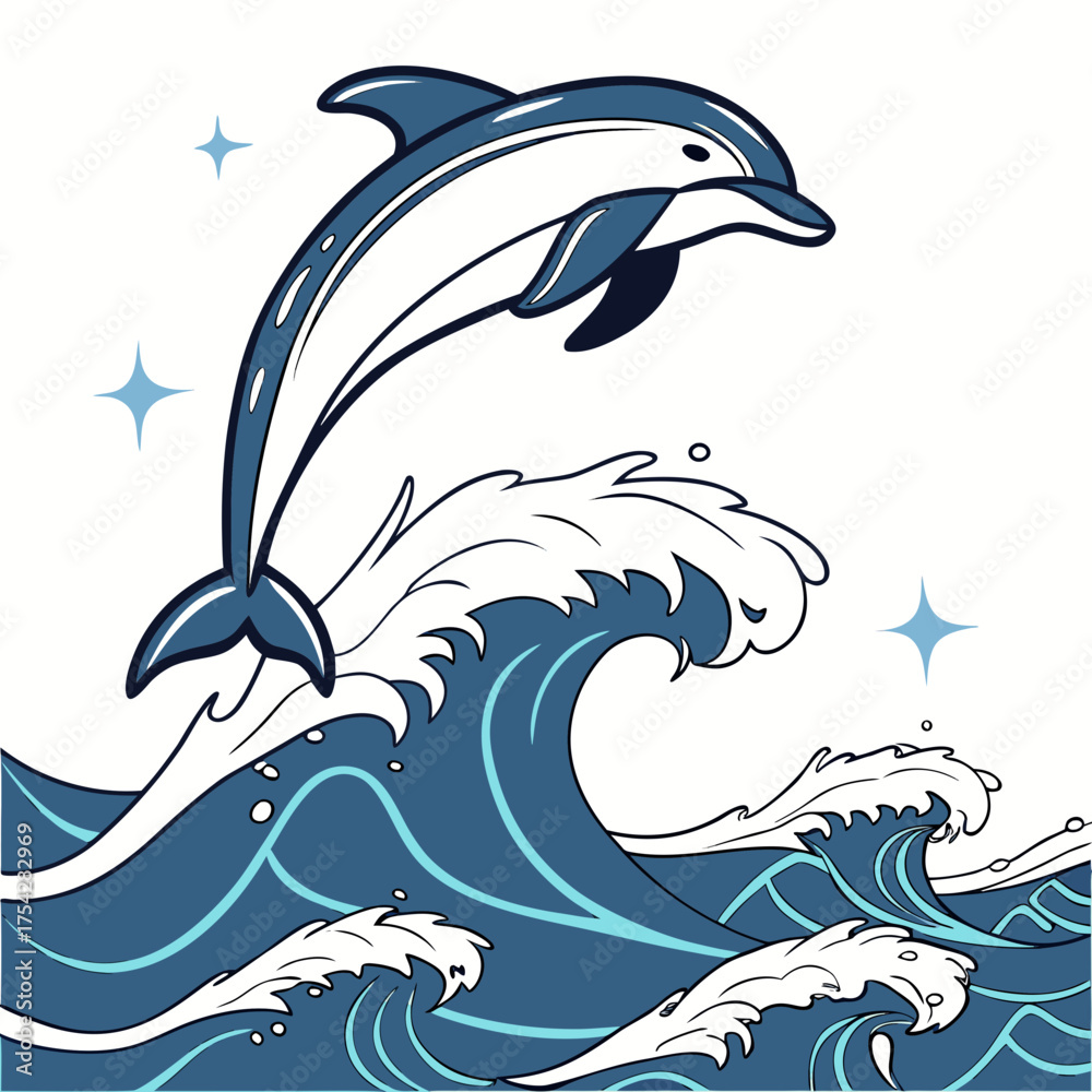 Obraz premium Vector art of dolphin jumping out of water