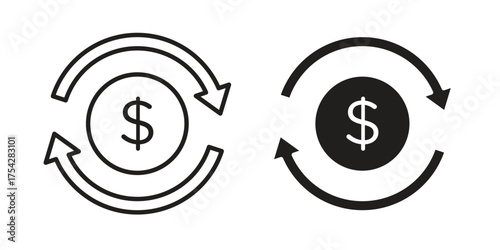 Refund icon set in flat and line style vectors