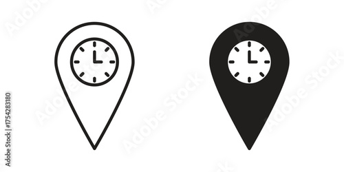 Real time location icon set in flat and line style vectors