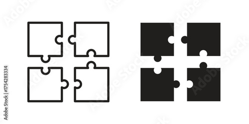 Puzzle pieces icon set in flat and line style vectors