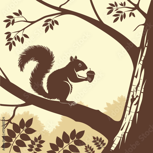 Vector art of squirrel holding an acorn