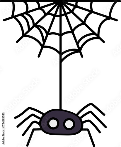 Spider hanging on spiderweb illustration