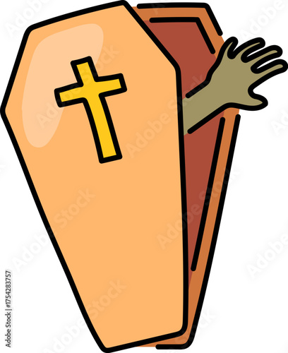 Coffin open with hand illustration