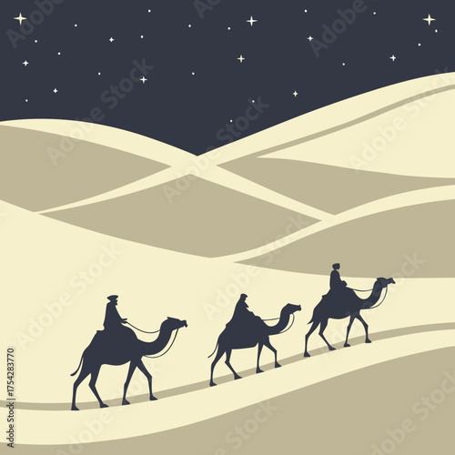 Vector art of three wise men in the desert