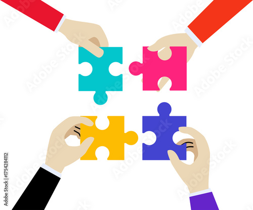 concept of creative teamwork. Teamwork concept. Businessman's hands holding puzzle pieces