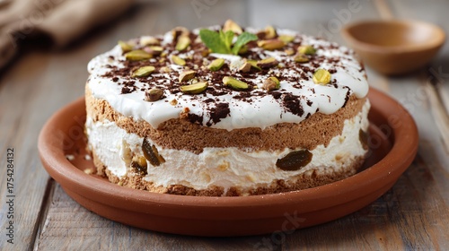 Wallpaper Mural Whole cassata cake on rustic terracotta dish, olive wood table background, rustic farmhouse aesthetic, copy space Torontodigital.ca