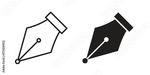 Pen nib icon set in flat and line style vectors