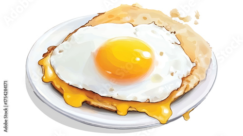 Fried Egg with Melted Cheese on a Plate Watercolor Illustration watercolor illutrastion transparent background
