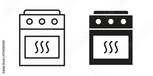 Oven icon set in flat and line style vectors