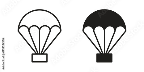 Parachute icon set in flat and line style vectors
