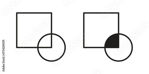 Object intersect icon set in flat and line style vectors