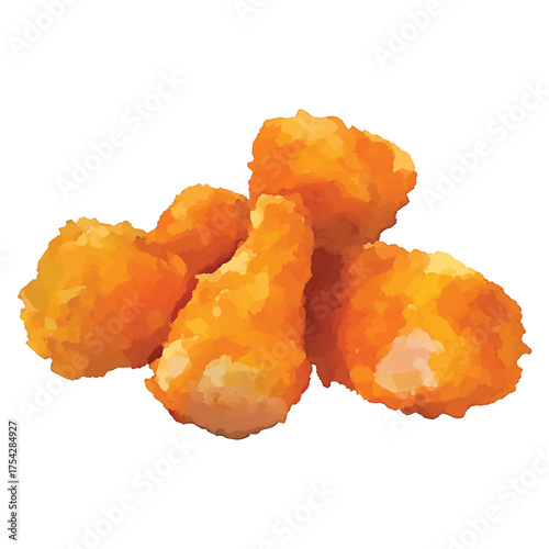 Pile of Golden Fried Chicken Nuggets with a Crispy Batter on watercolor illutrastion transparent background