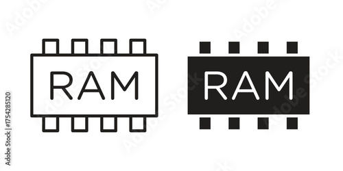 Memory icon set in flat and line style vectors