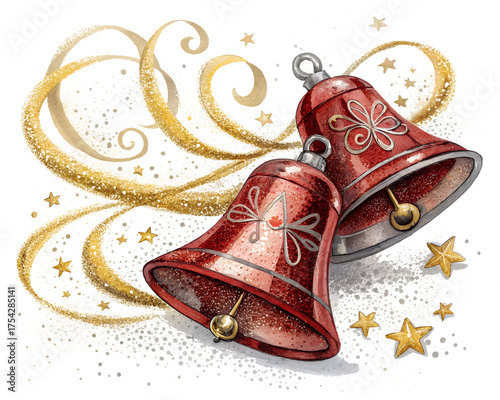 Christmas bell with golden glitter ribbon