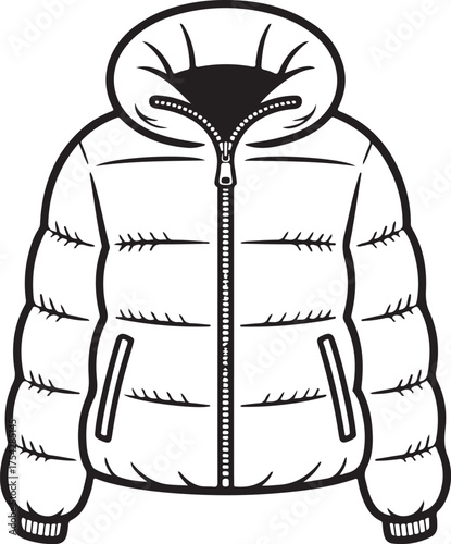 Black and White Puffer Jacket Illustration with Hood