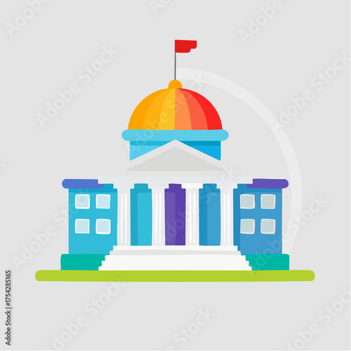 Colorful Cartoon Illustration of a Government Building.