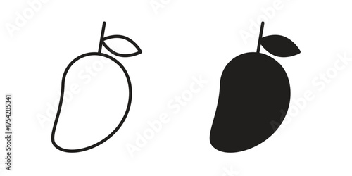 Mango icon set in flat and line style vectors