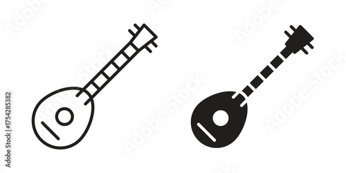 Mandolin icon set in flat and line style vectors