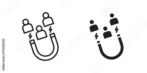 Magnet user icon set in flat and line style vectors