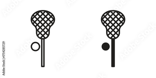 Lacrosse stick ball icon set in flat and line style vectors