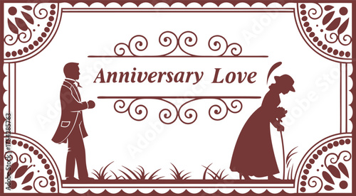 Vintage anniversary love card design featuring an elegant couple, perfect for romantic celebrations and timeless expressions of affection