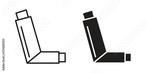 Inhaler icon set in flat and line style vectors