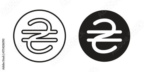 Hryvnia icon set in flat and line style vectors